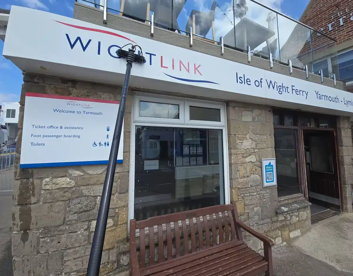 Signage washed down at Wightlink, Yarmouth